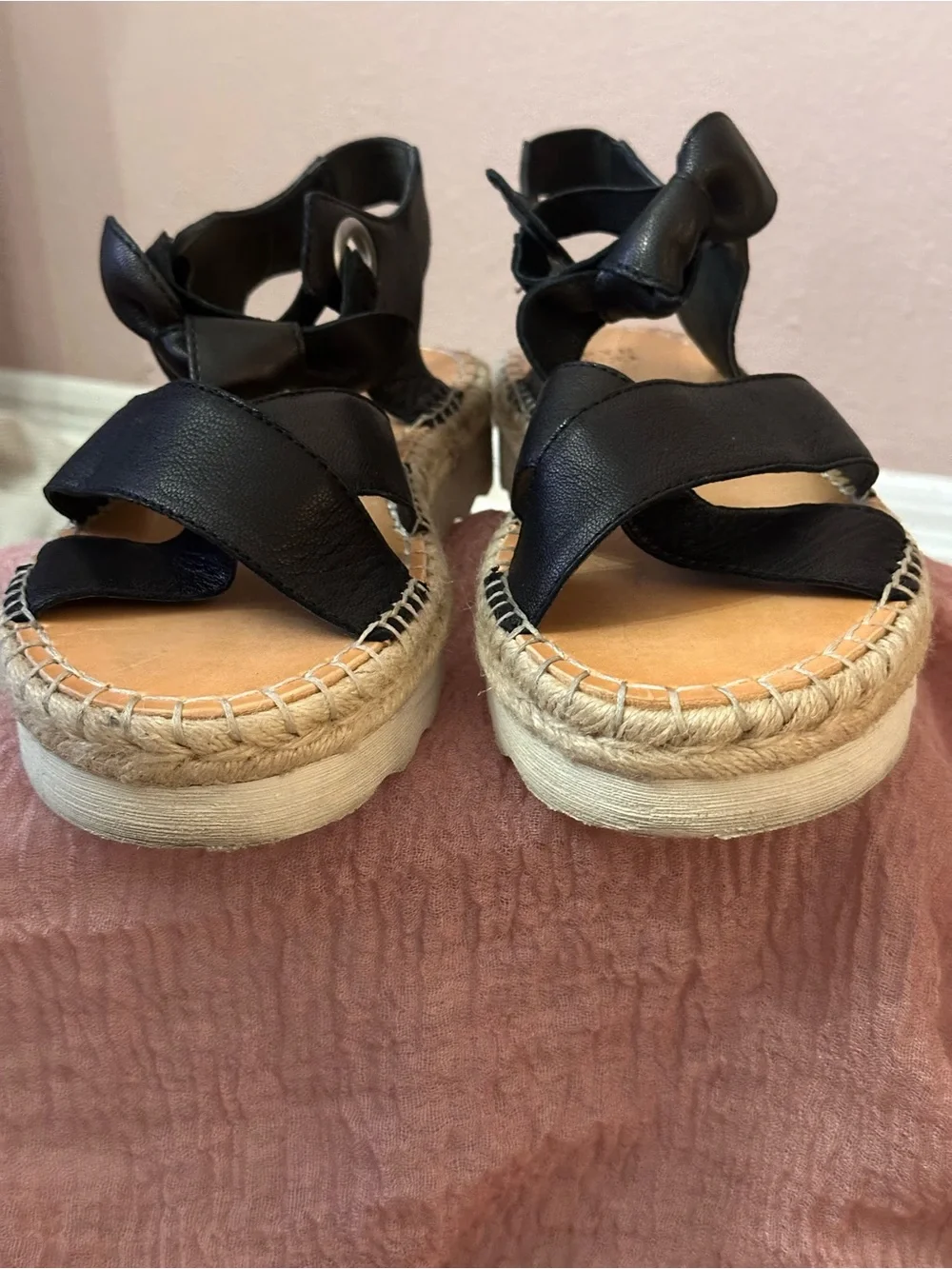 Frye Black Espadrille Platform Sandals - Size 9